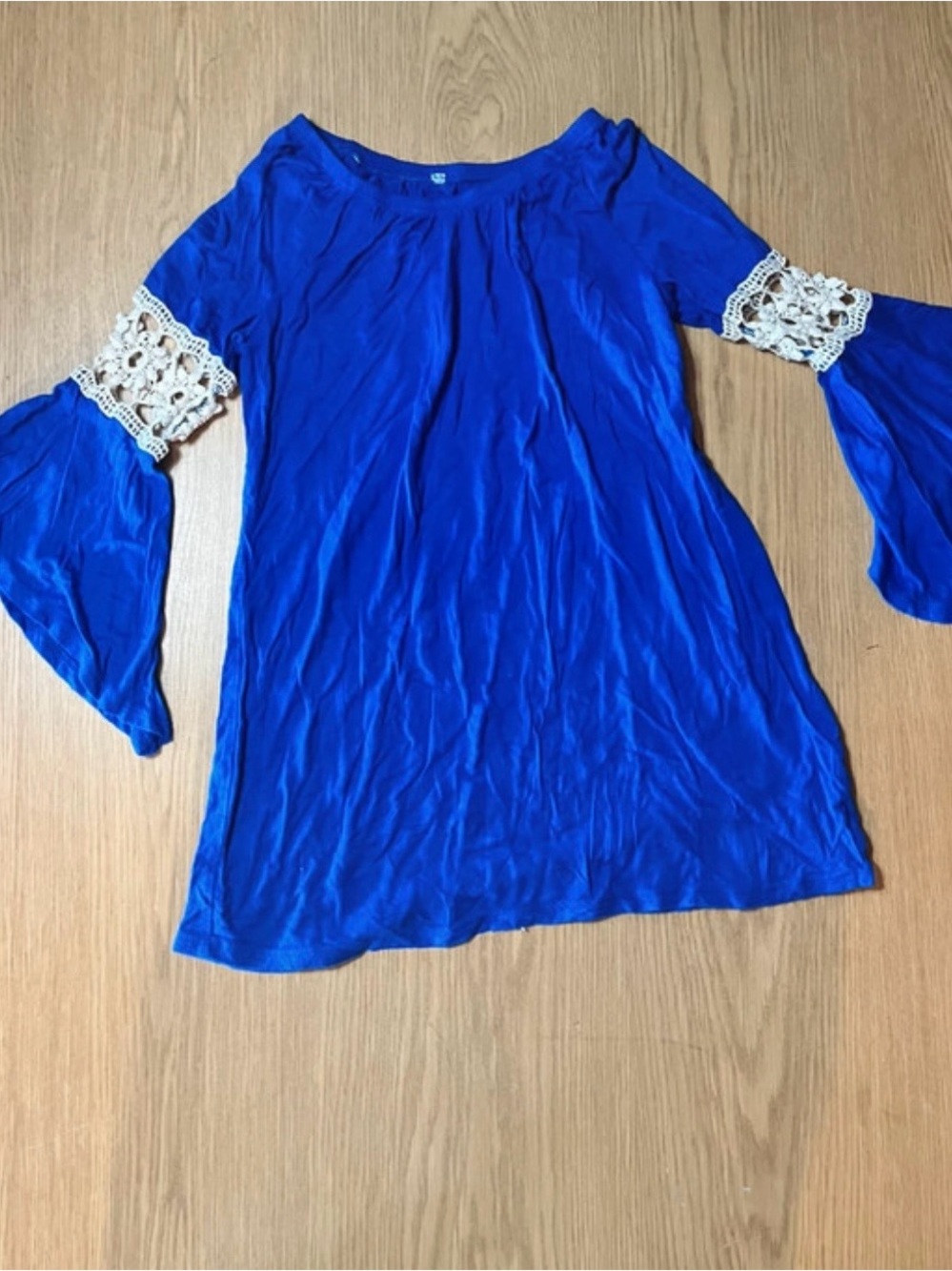 Royal Blue Bell Sleeve Tunic with Crochet Detail